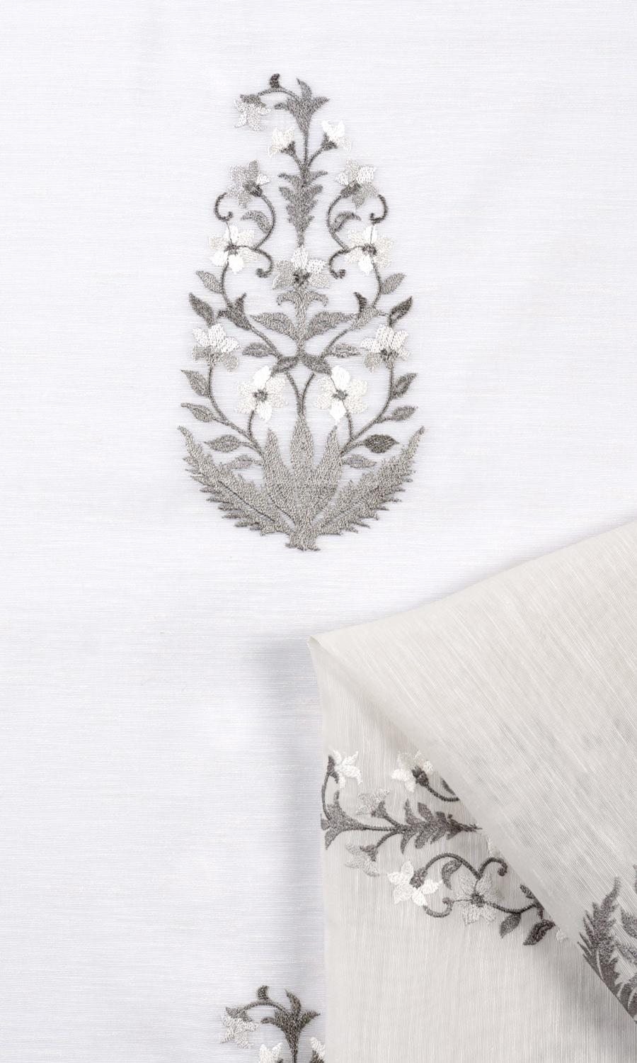 Sheer Floral Paisley Window Treatments Fabric By the Metre (White/ Gray)