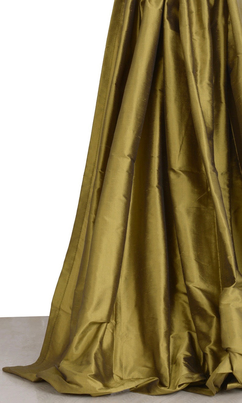 Shantung Silk Window Treatments Fabric Sample (Olive Green)
