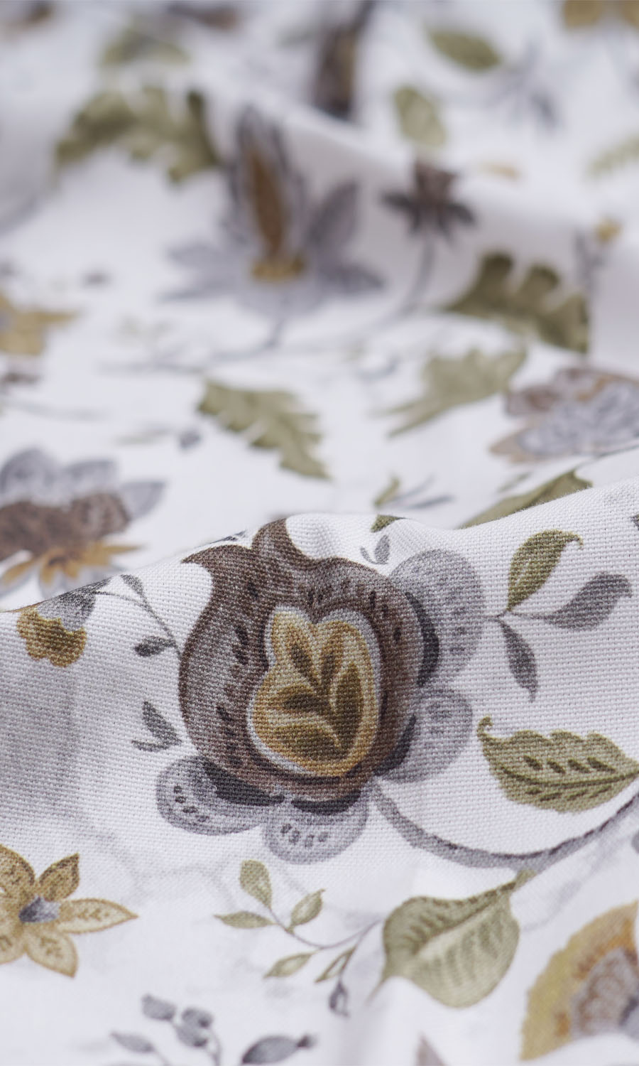 Floral Cotton Home Textile Fabric Material By the Metre (White/ Grey/ Green)