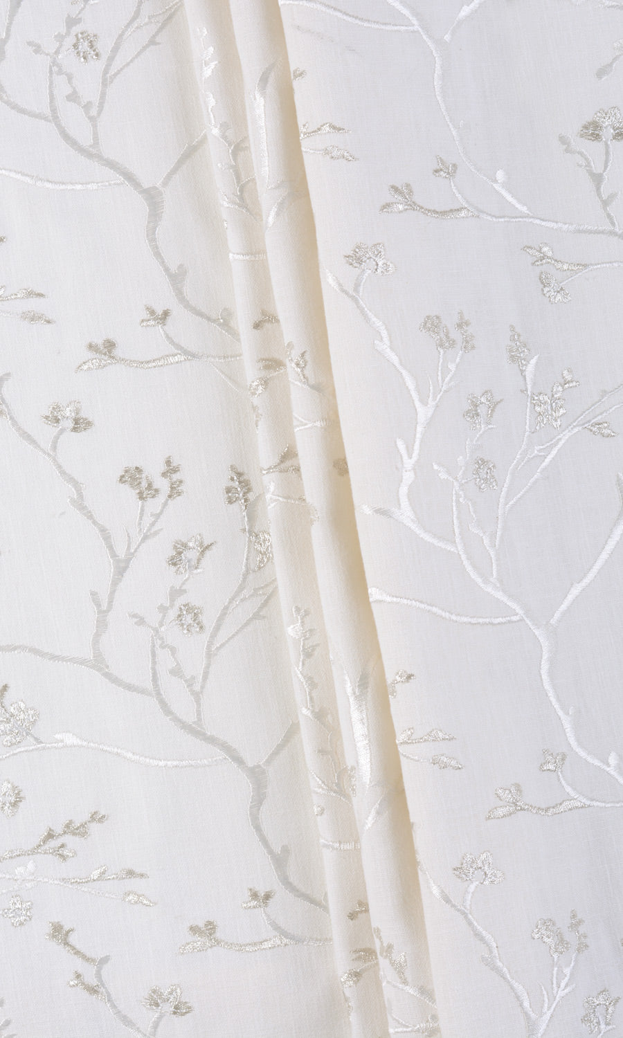 Floral Vine Patterned Window Treatments Fabric Sample (Pure White/ Gray)