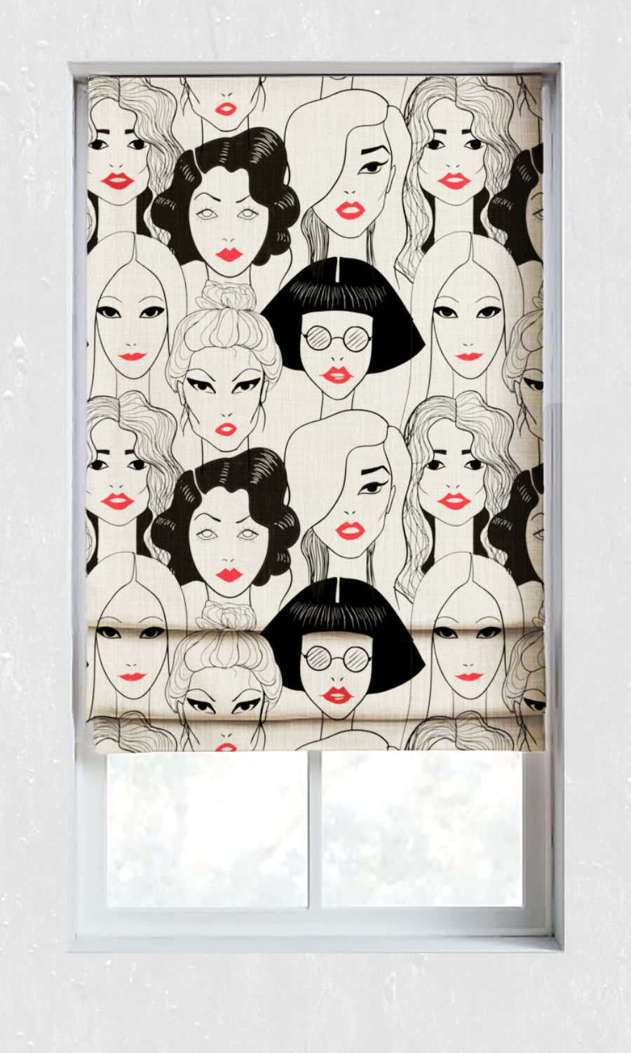 Pop Art Theme Window Treatments Fabric Sample (Black/ White/ Red)