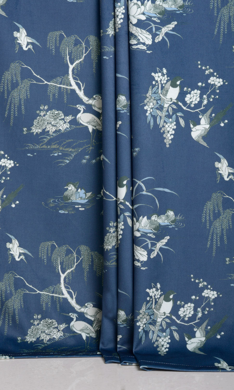 Chinoiserie Toile Velvet Home Décor Fabric By the Metre (Navy Blue)