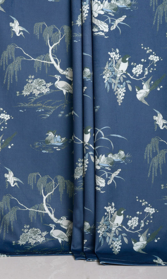 Chinoiserie Toile Velvet Home Décor Fabric Sample (Navy Blue)