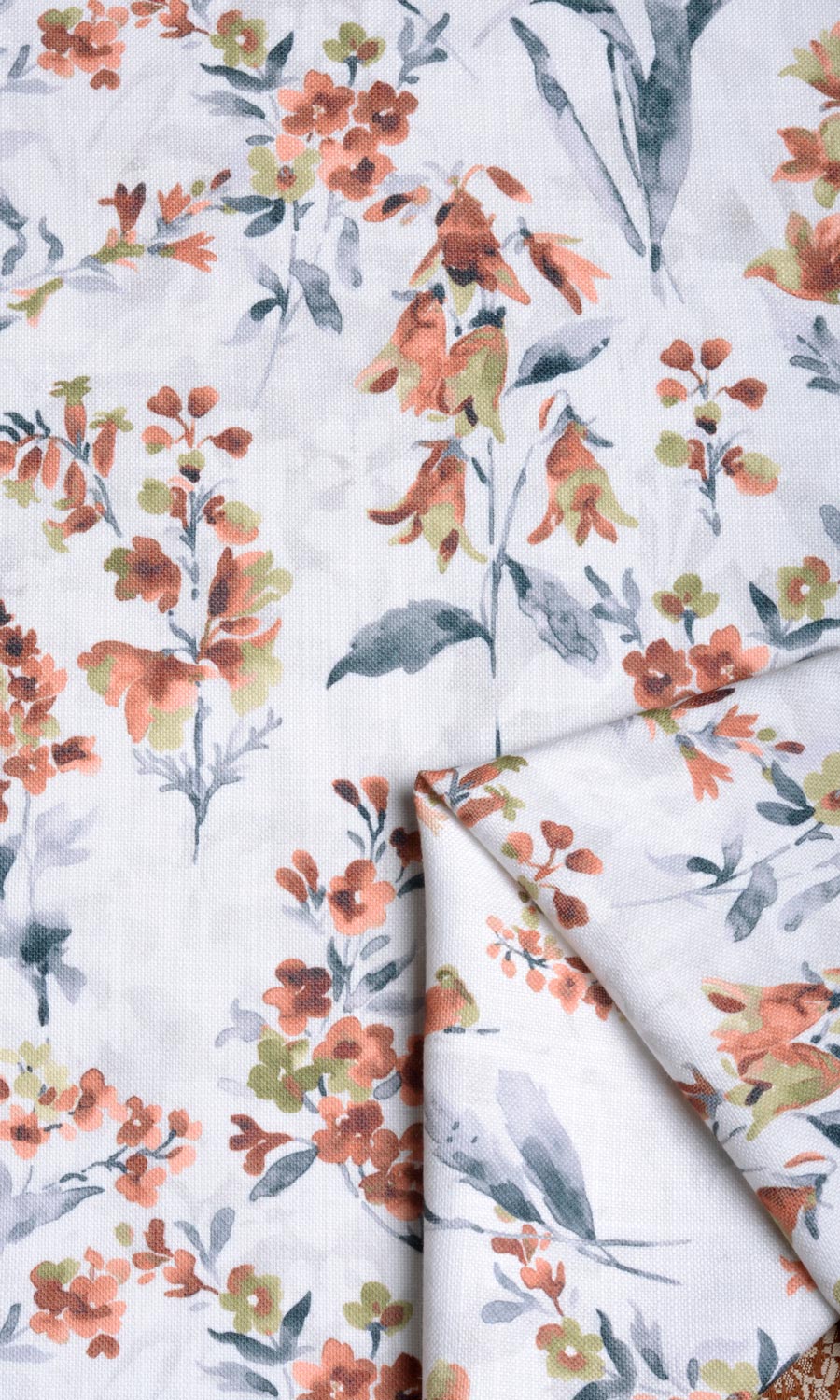 Floral Print Free Fabric Material Sample (Orange/ Grey)
