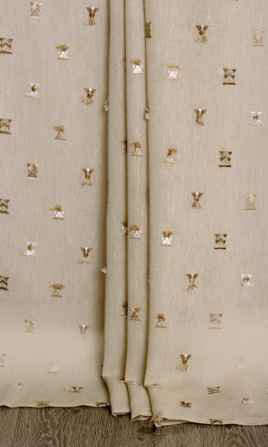 Embroidered Semi-Sheer Home Textile Fabric Material By the Metre (Beige/ Brown)