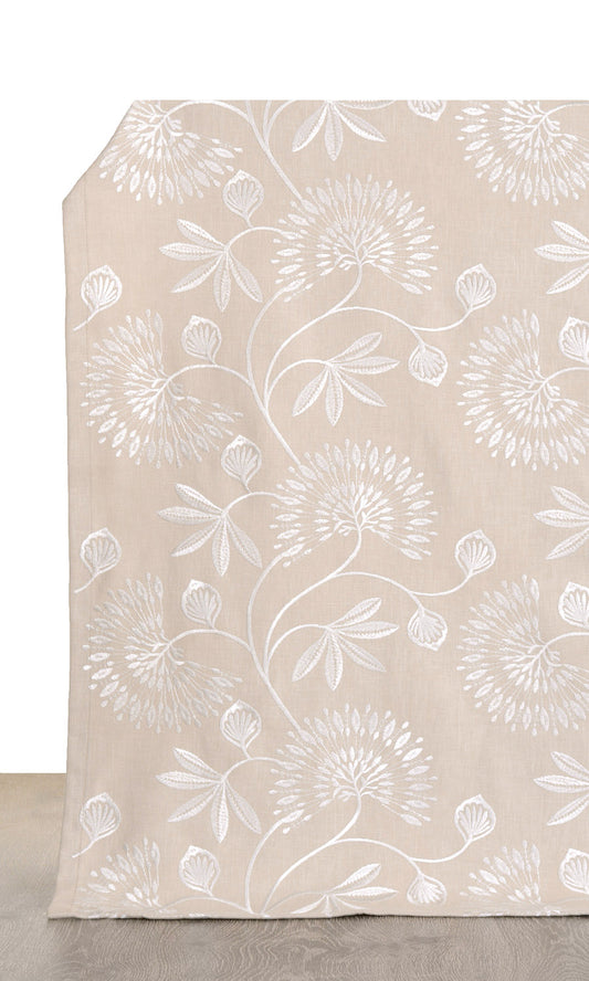 Floral Embroidery Home Décor Fabric Sample (Beige/ White)