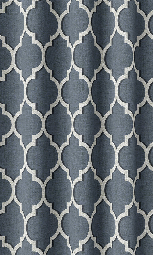 Trellis Tile Print Drapery (Petrol Blue/ White)