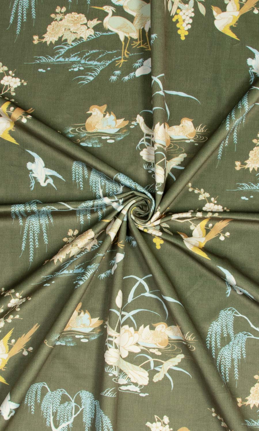 Chinoiserie Toile Velvet Window Treatments Fabric By the Metre (Olive Green)