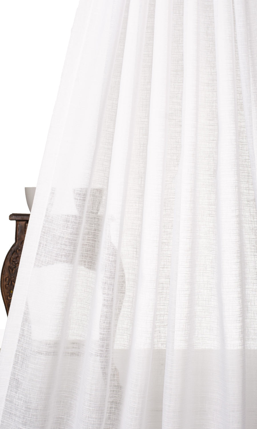 Plain Linen-Texture Sheer Home Textile Fabric Material Sample (White)