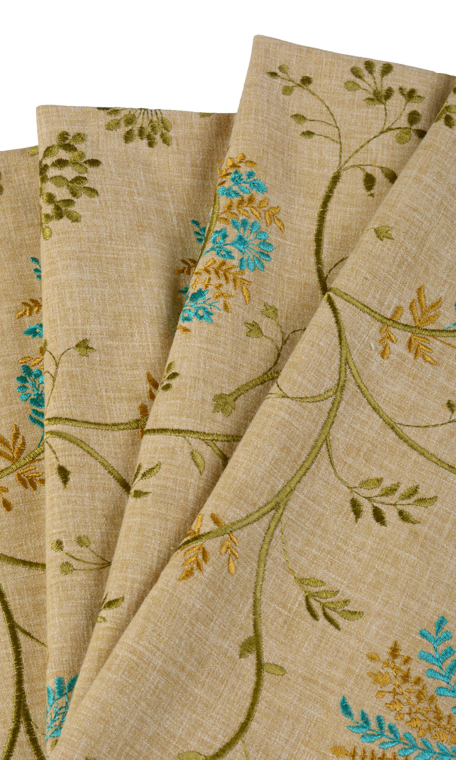Floral Embroidery Free Fabric Material Sample (Beige/ Brown/ Green/ Blue)