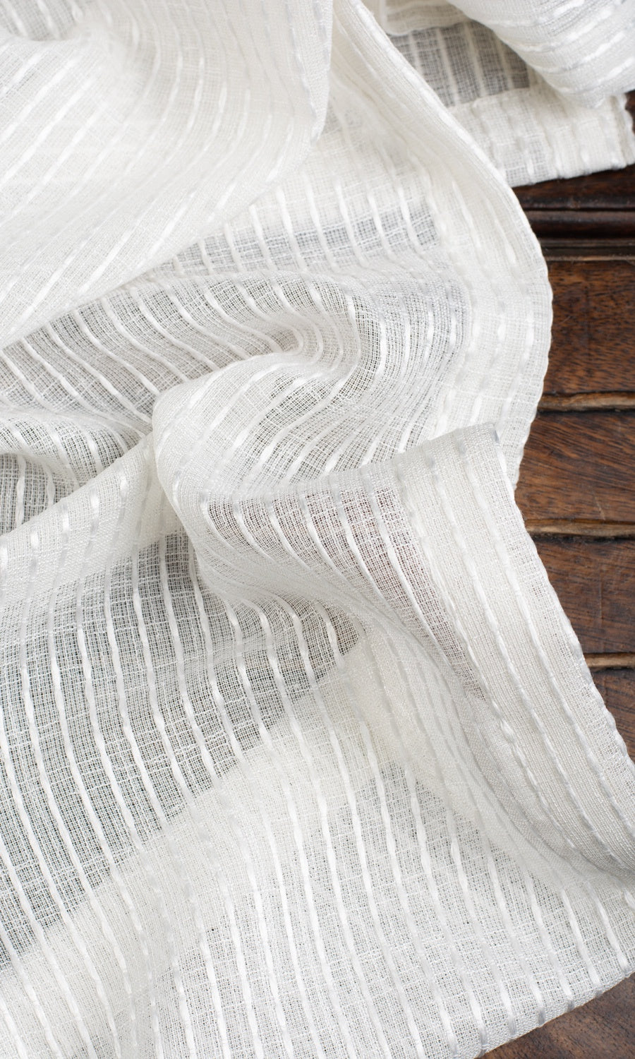 Embroidered Striped Sheer Home Textile Fabric Material By the Metre (White)