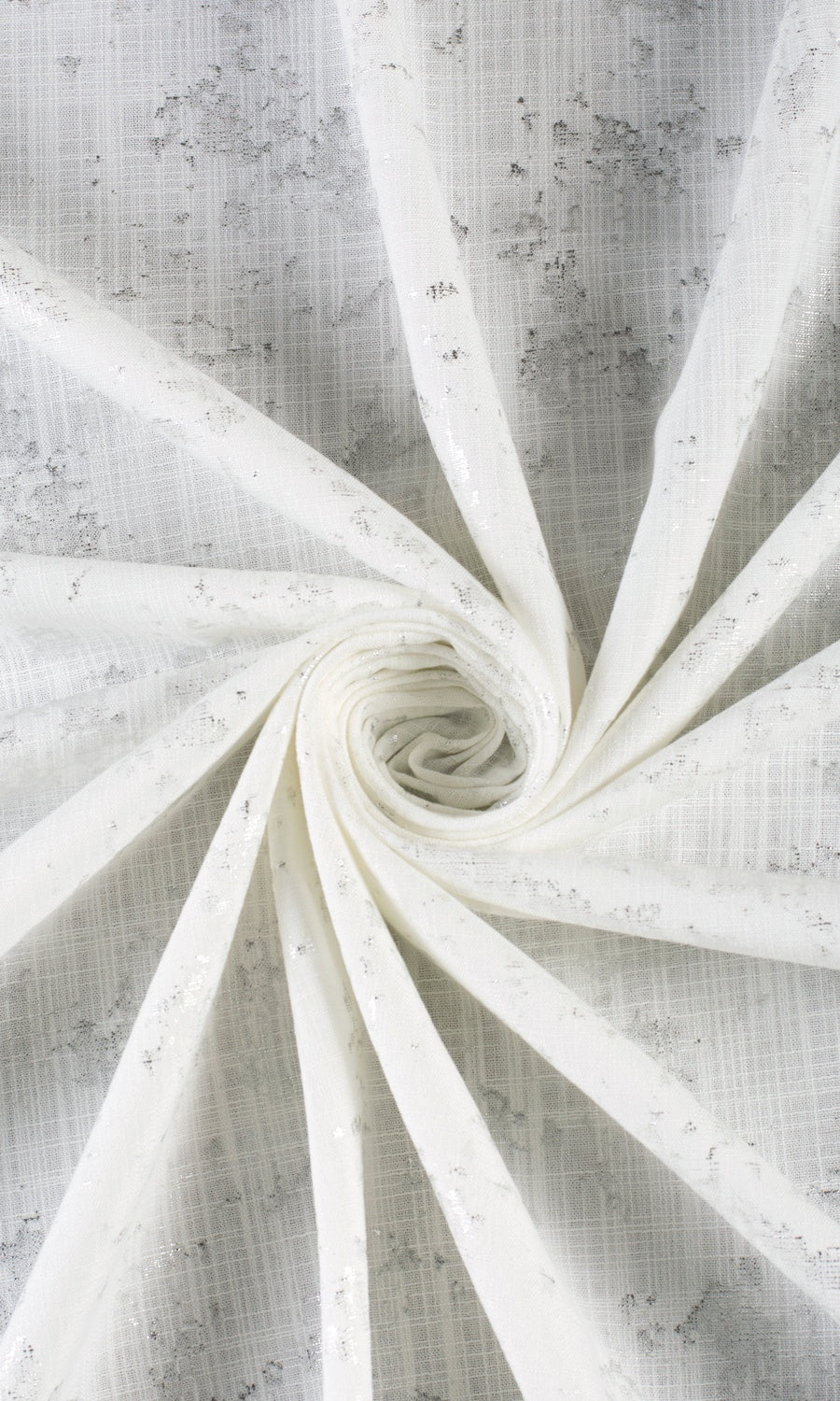 Metallic Abstract Print Fabric By the Metre for Curtains & Drapes (White/ Silver)