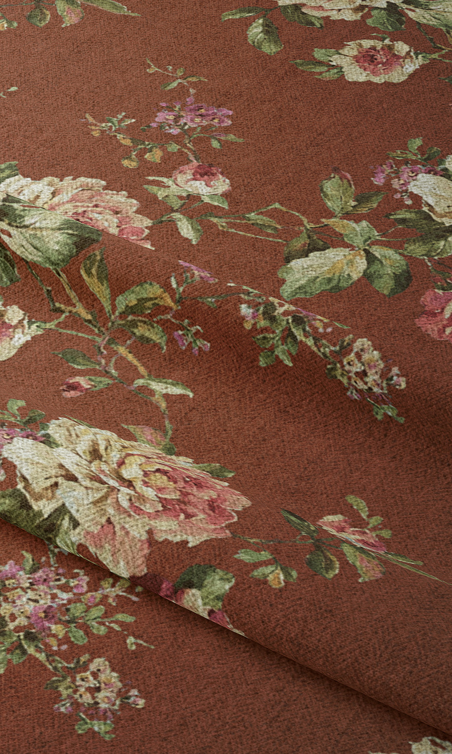 Country Floral Fabric Material By the Metre (Orange/ Red)
