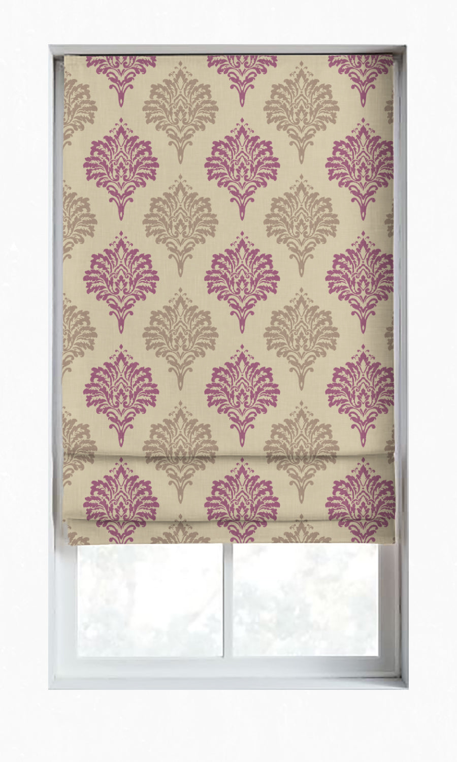Damask Patterned Window Treatments Fabric By the Metre (Lilac/ Grey)