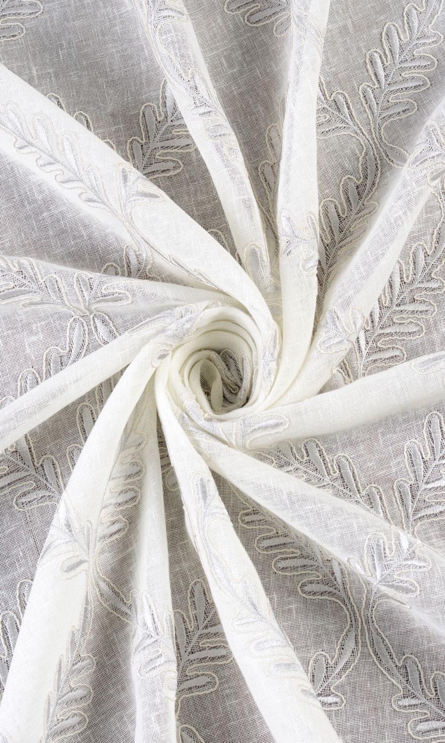 Sheer Floral Embroidered Fabric Material By the Metre (White/ Cream)