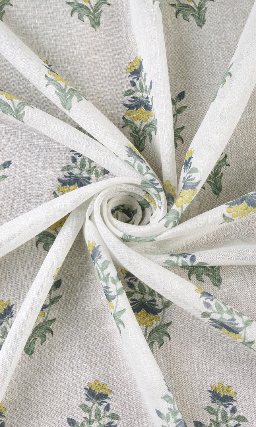 Sheer Floral Home Textile Fabric Material Sample (White/ Green/ Yellow)