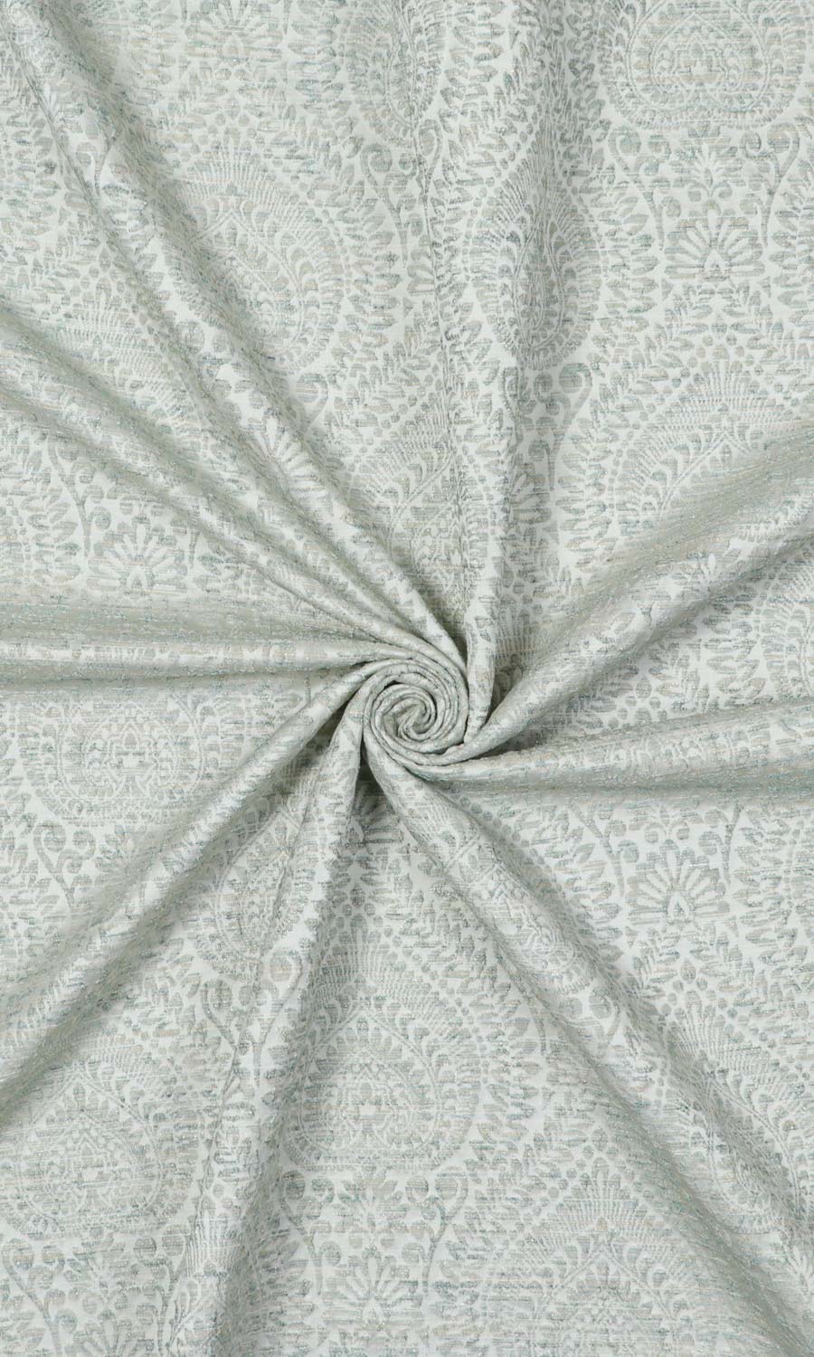 Textured Floral Fabric Material By the Metre (Pale Grey/ Mint)
