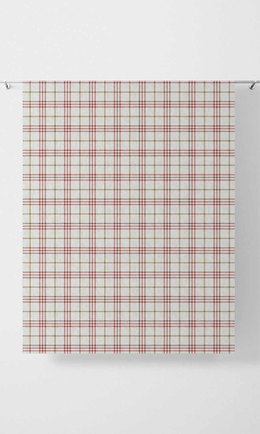 Modern Check Fabric Material By the Metre (Linen White/ Red)