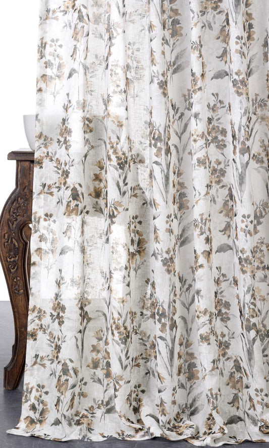 Beige/ brown floral patterned sheer curtains for living room at budgeted prices
