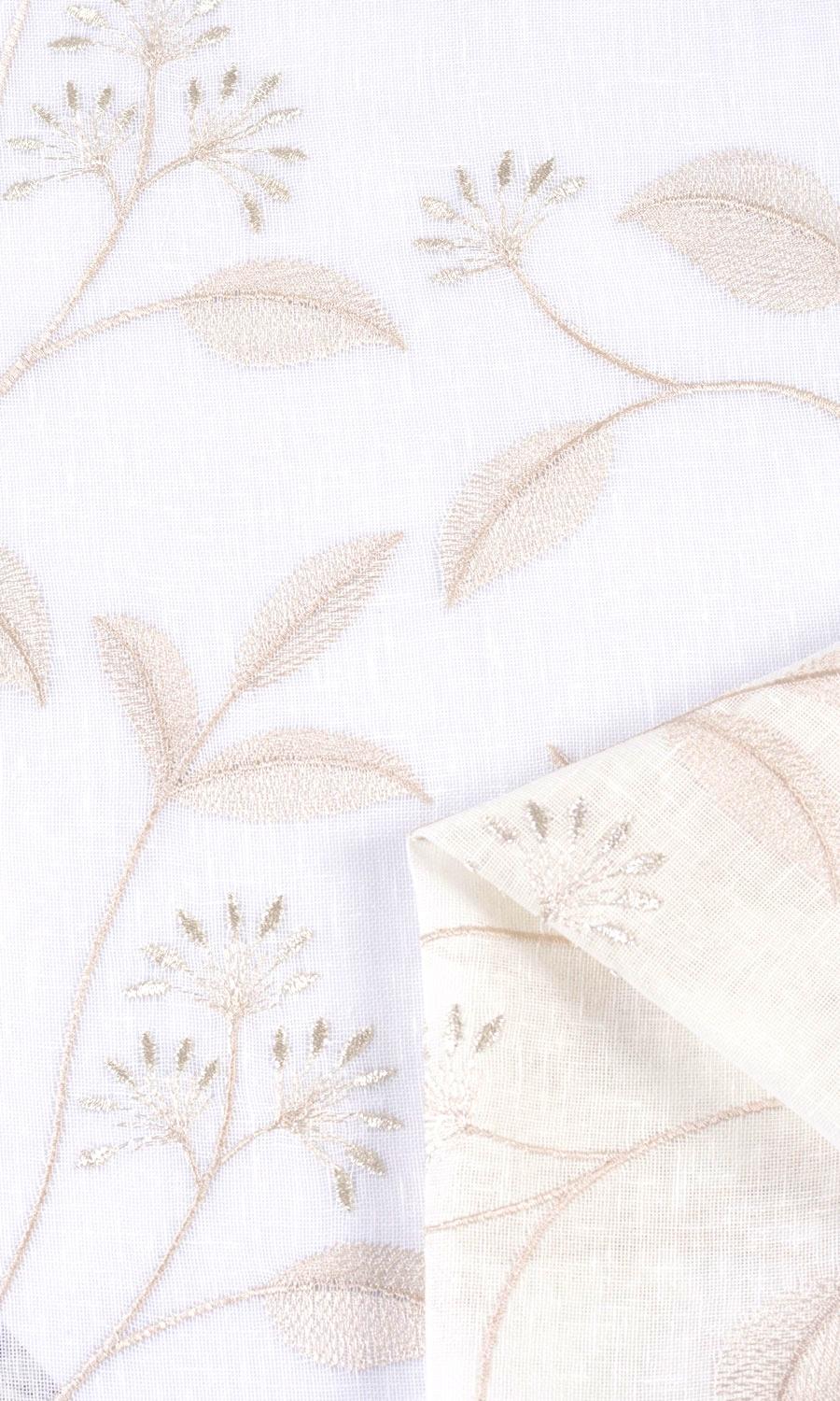 Sheer Floral Embroidered Home Textile Fabric Material By the Metre (White/ Beige)