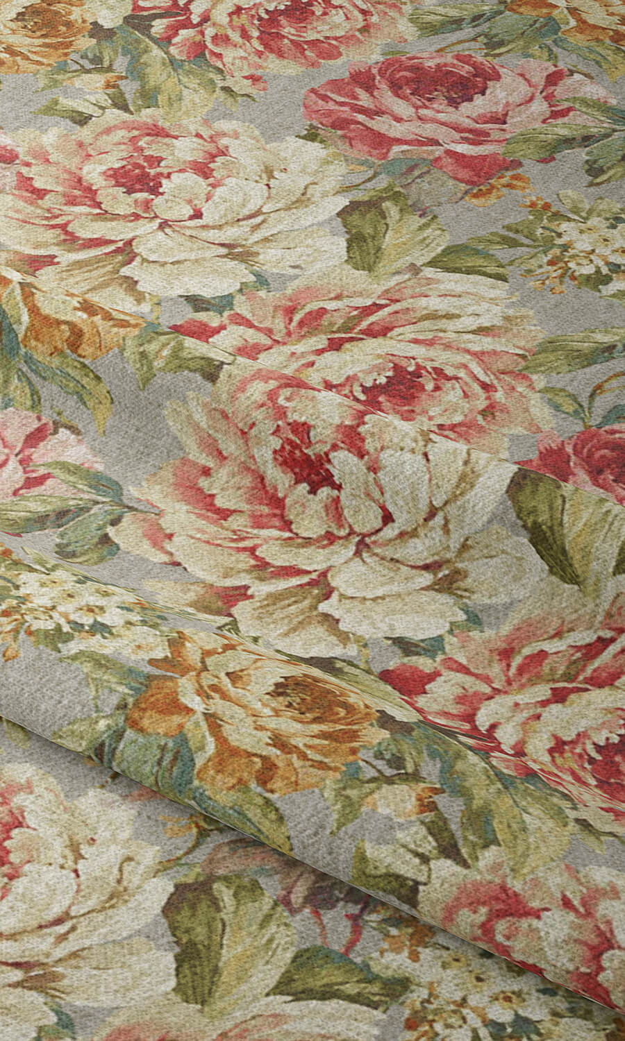 Floral Print Fabric Material By the Metre (Pink/ Orange)