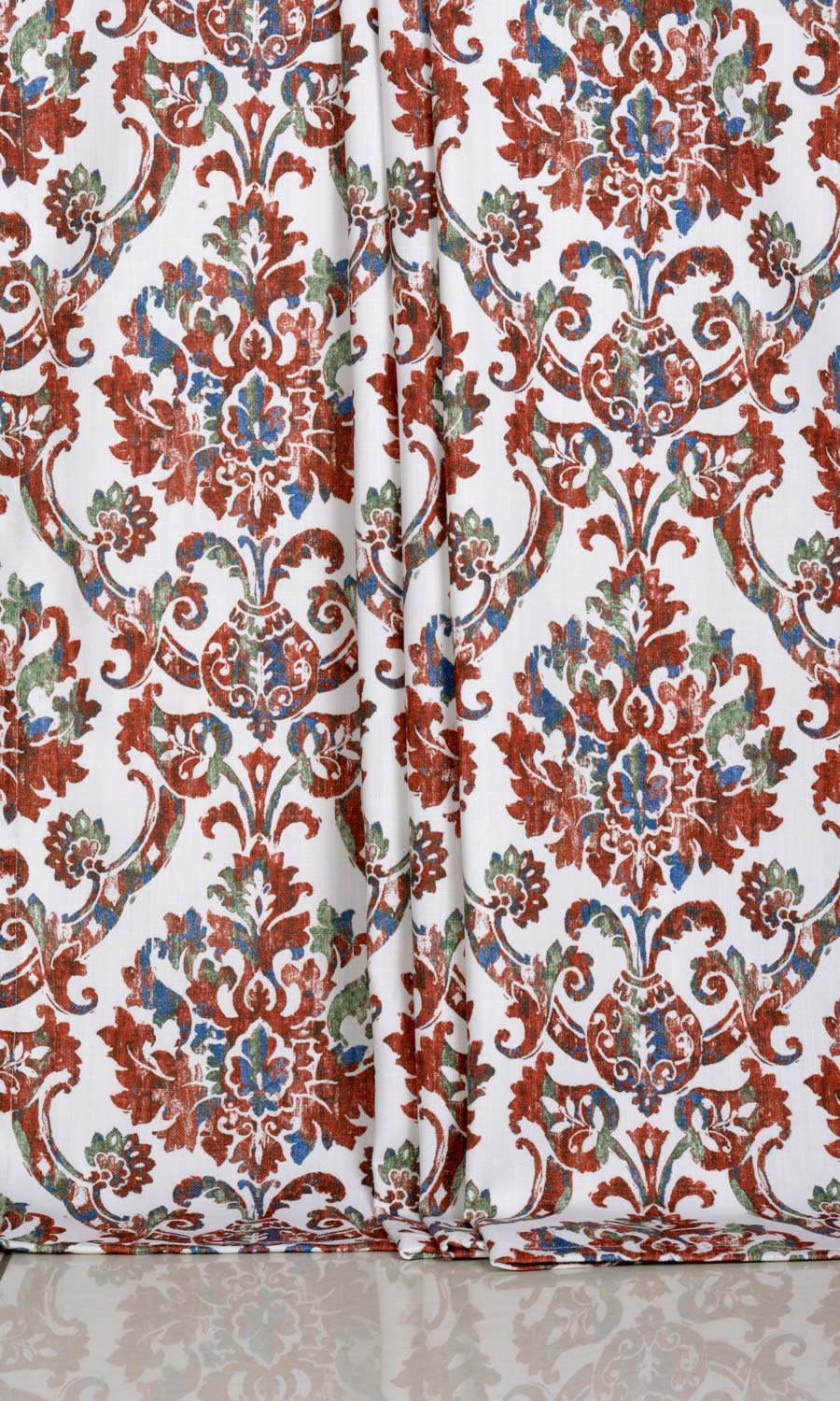 Damask Patterned Window Treatments Fabric Sample (Red/ Blue)