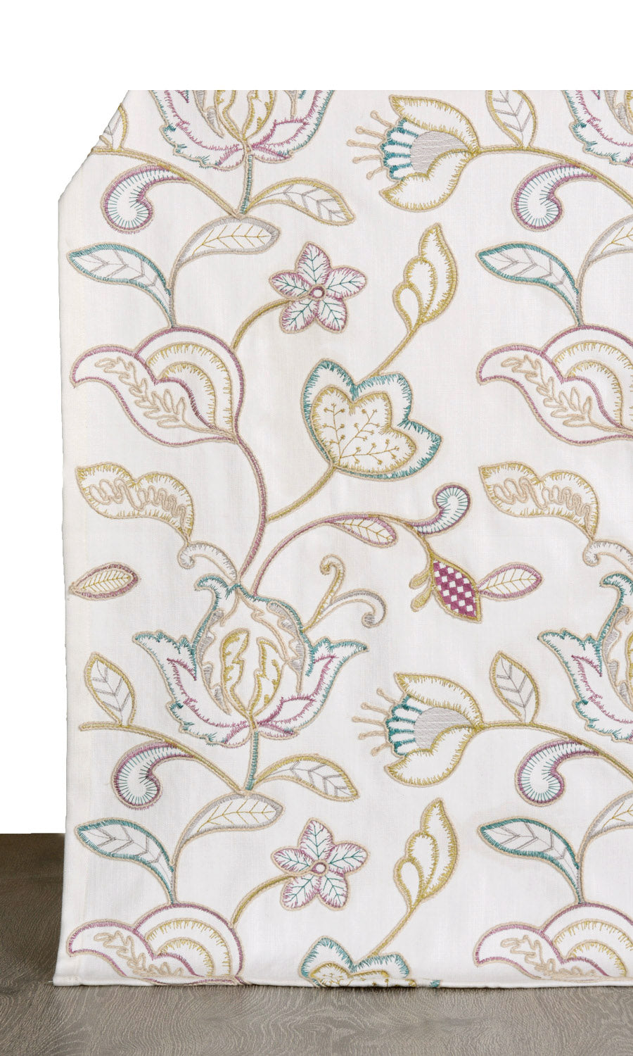 Vine Embroidered Window Treatments Fabric By the Metre (White/ Green/ Pink)
