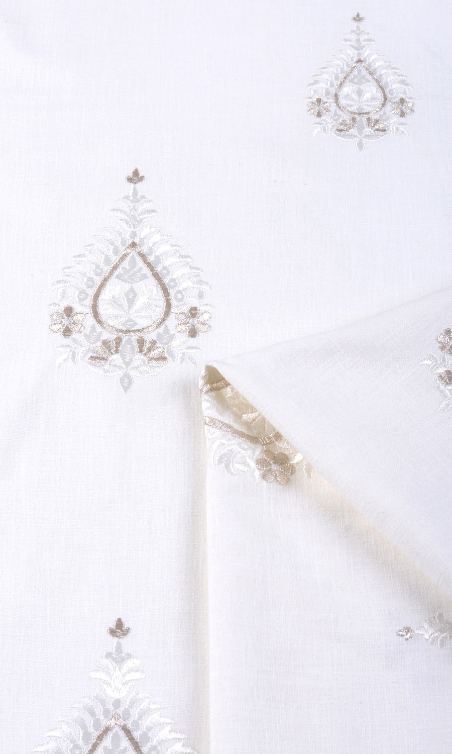Embroidery Window Treatments Fabric Sample (Pure White/ Pale Gray)
