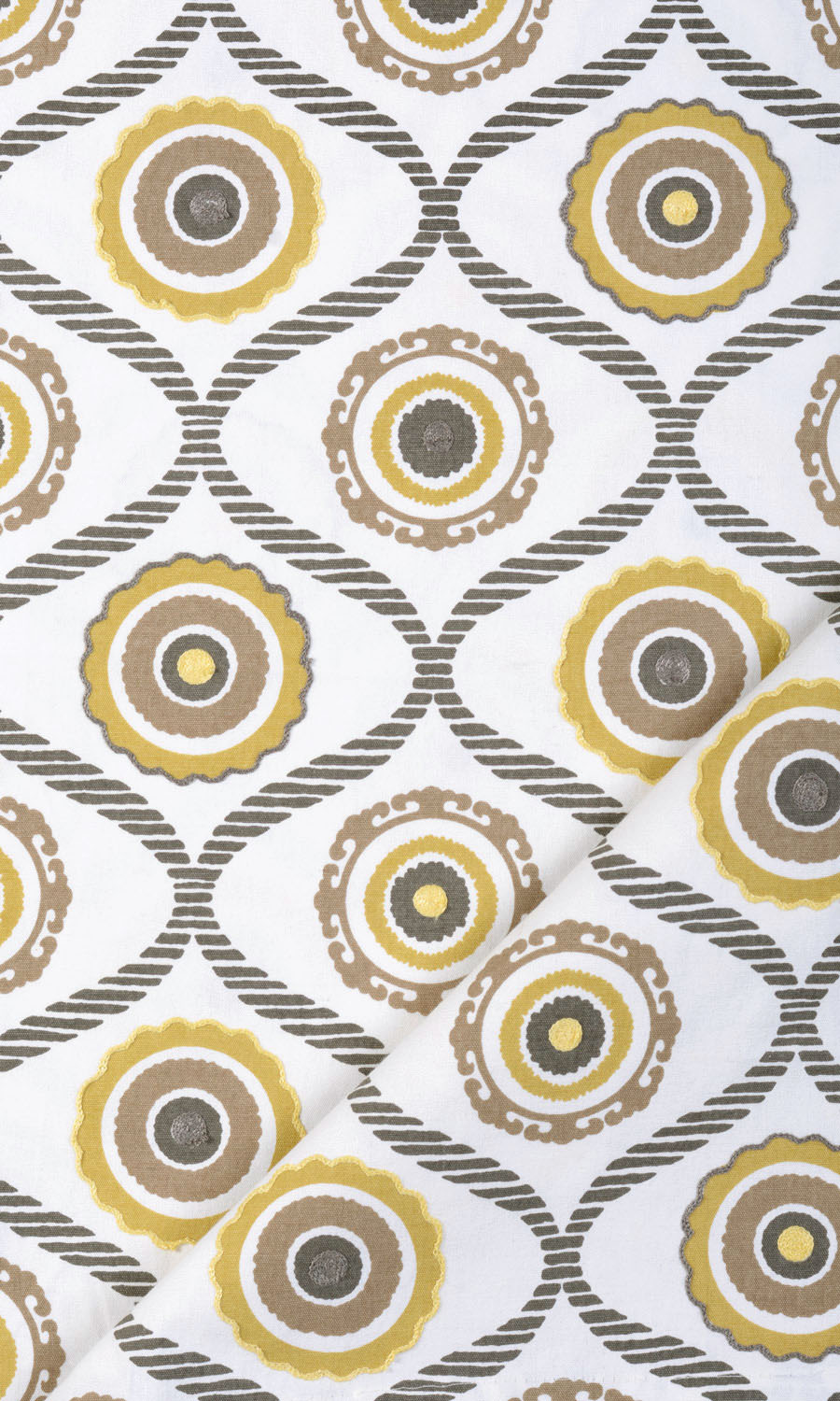 Printed Cotton Window Treatments Fabric By the Metre (Ocher Yellow/ Gray/ Brown)