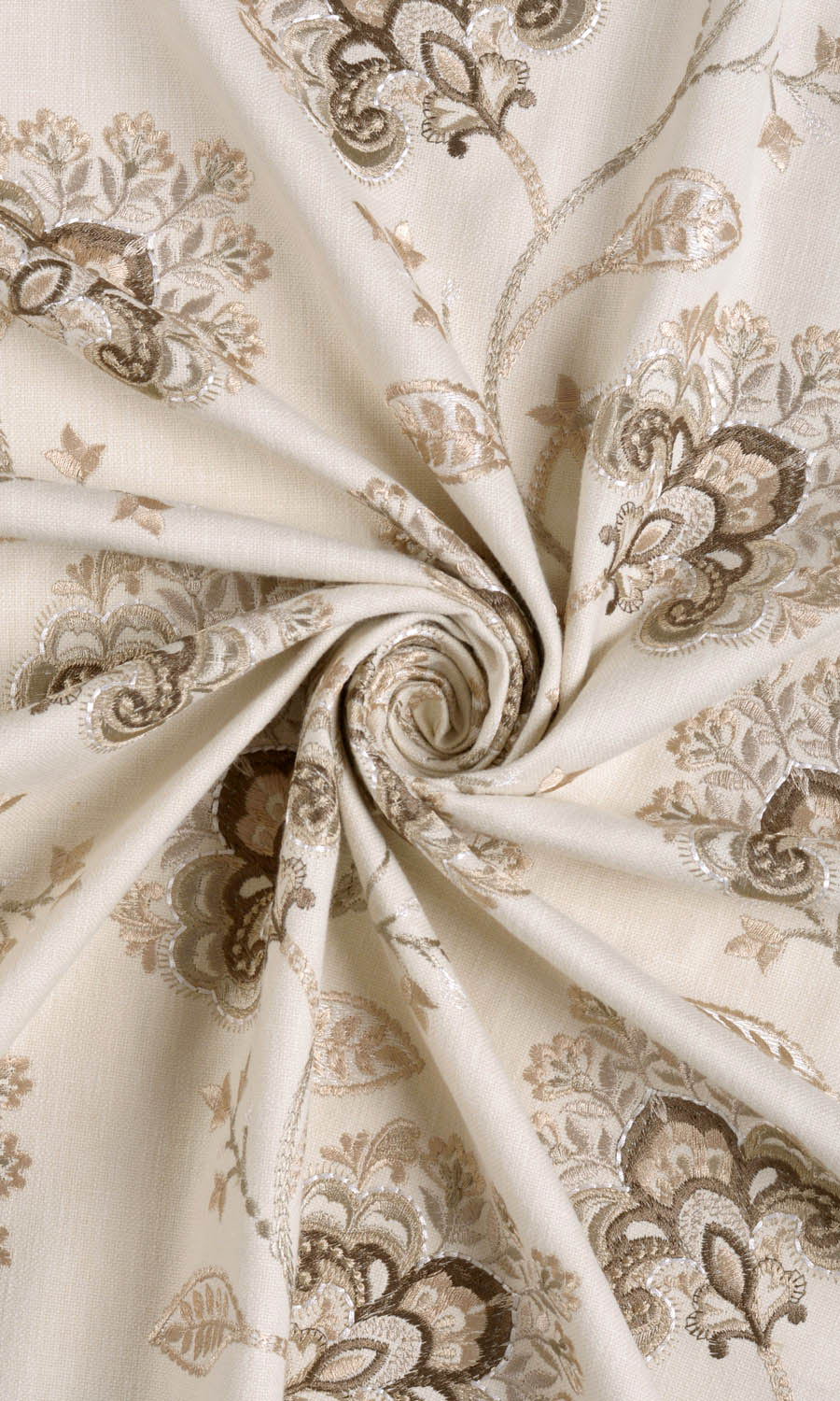 Vine Embroidered Fabric Sample for Curtains & Drapes (Latte Beige/ Brown)