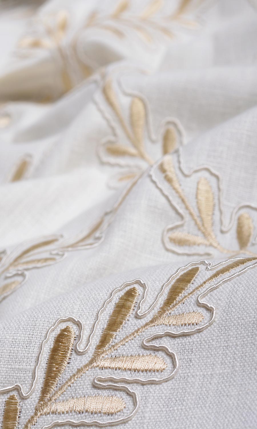 Poly-Linen Embroidered Home Textile Fabric Material By the Metre (White/ Cream)