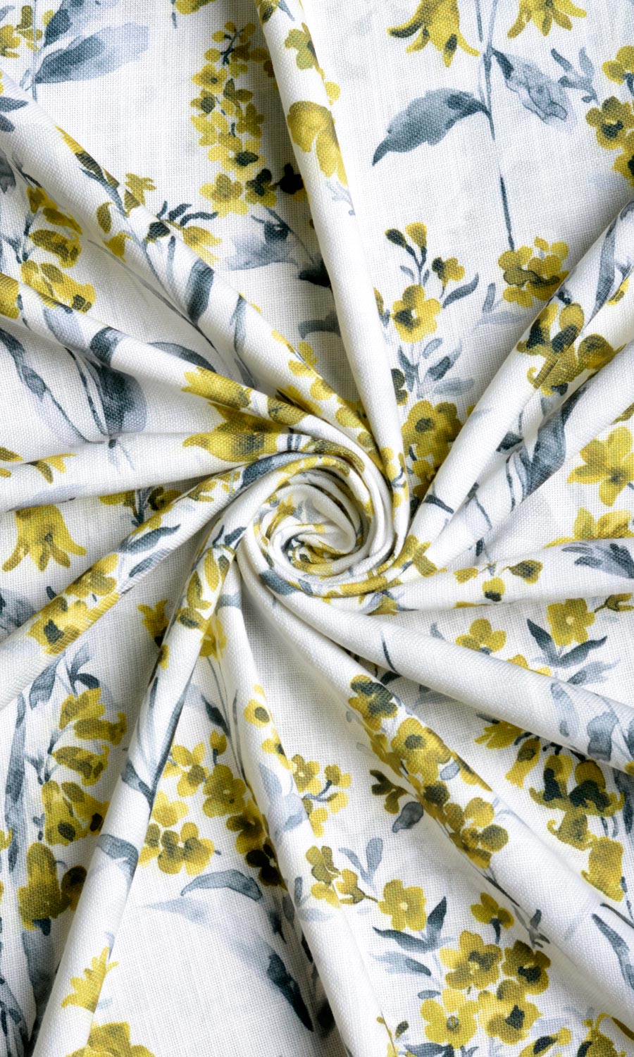 Floral Print Fabric By the Metre for Curtains & Drapes (Yellow/ Gray)