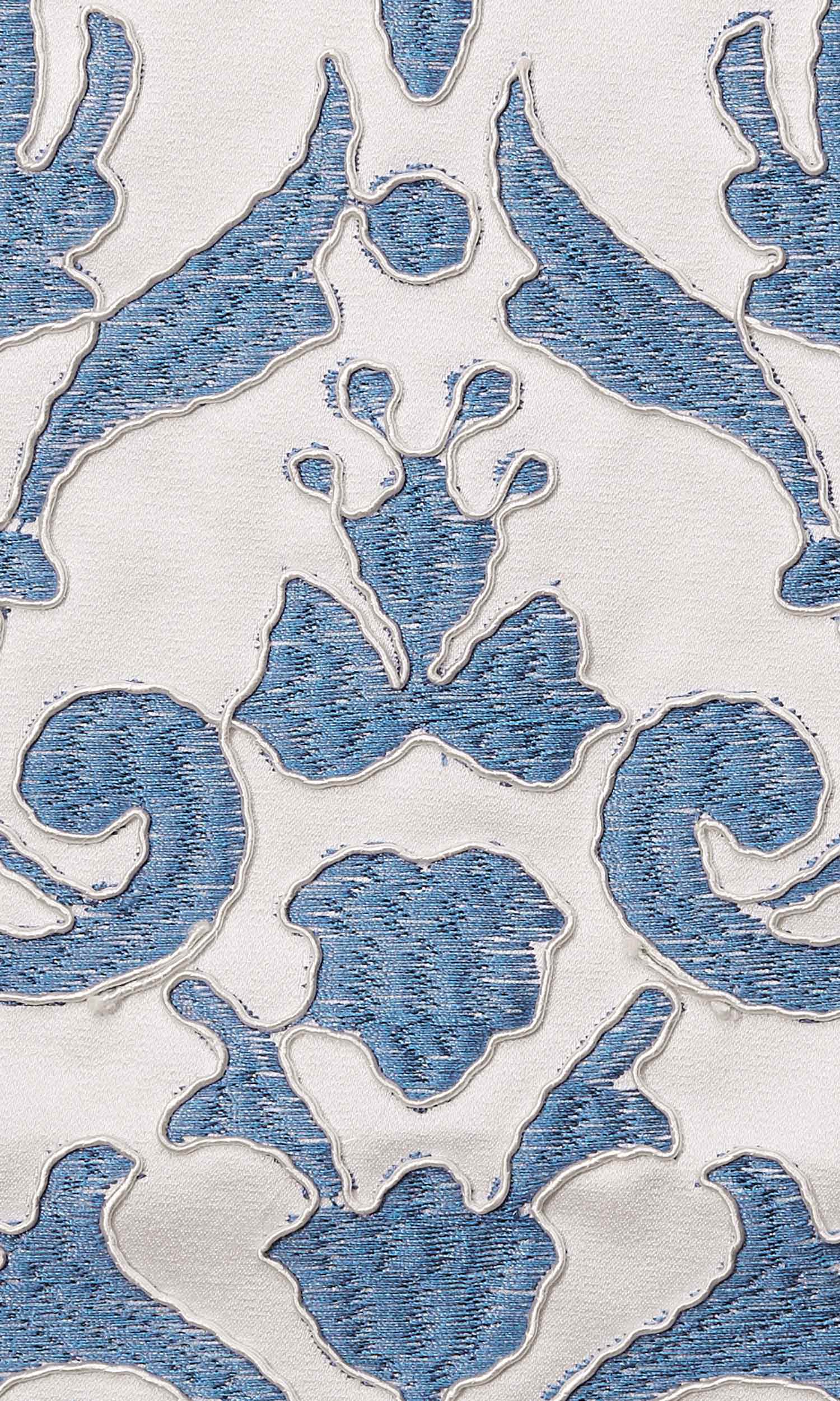 Damask Home Textile Fabric Material By the Metre (White/ Blue)