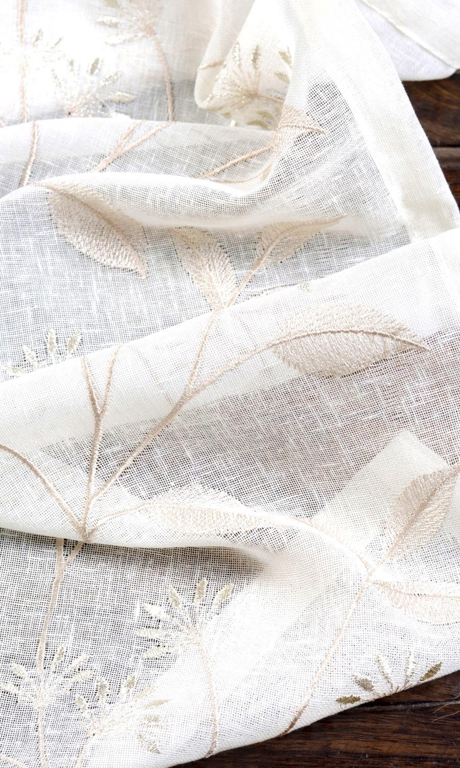 Sheer Floral Embroidered Free Fabric Material Sample (White/ Beige)