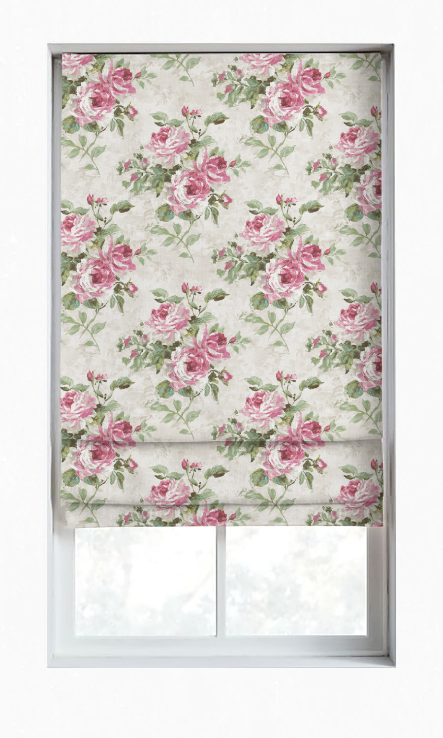Floral Dimout Window Treatments Fabric By the Metre (Pink/ White/ Green)