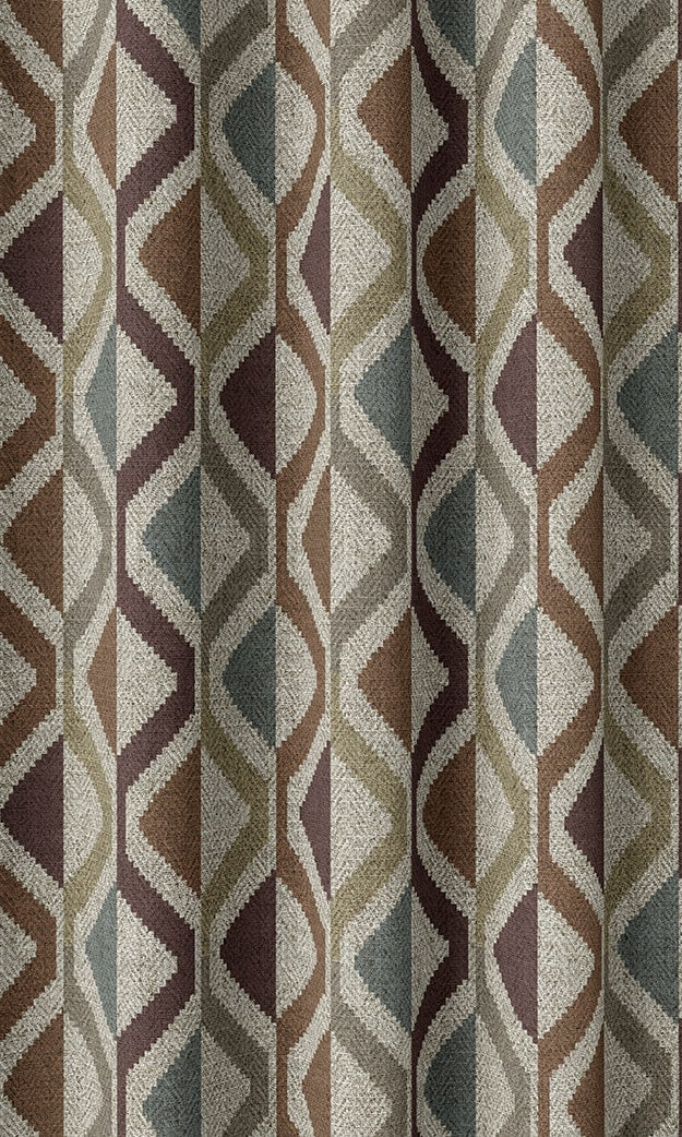 Geometric Print Window Treatments Fabric Sample (Blue/ Orange/ Deep Purple)