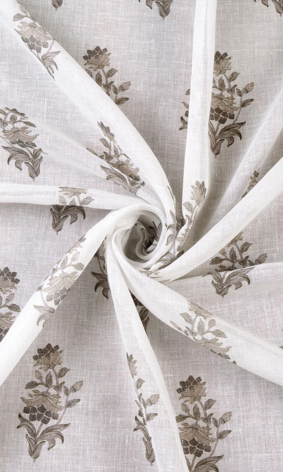Sheer Floral Free Fabric Material Sample (White/ Greige)