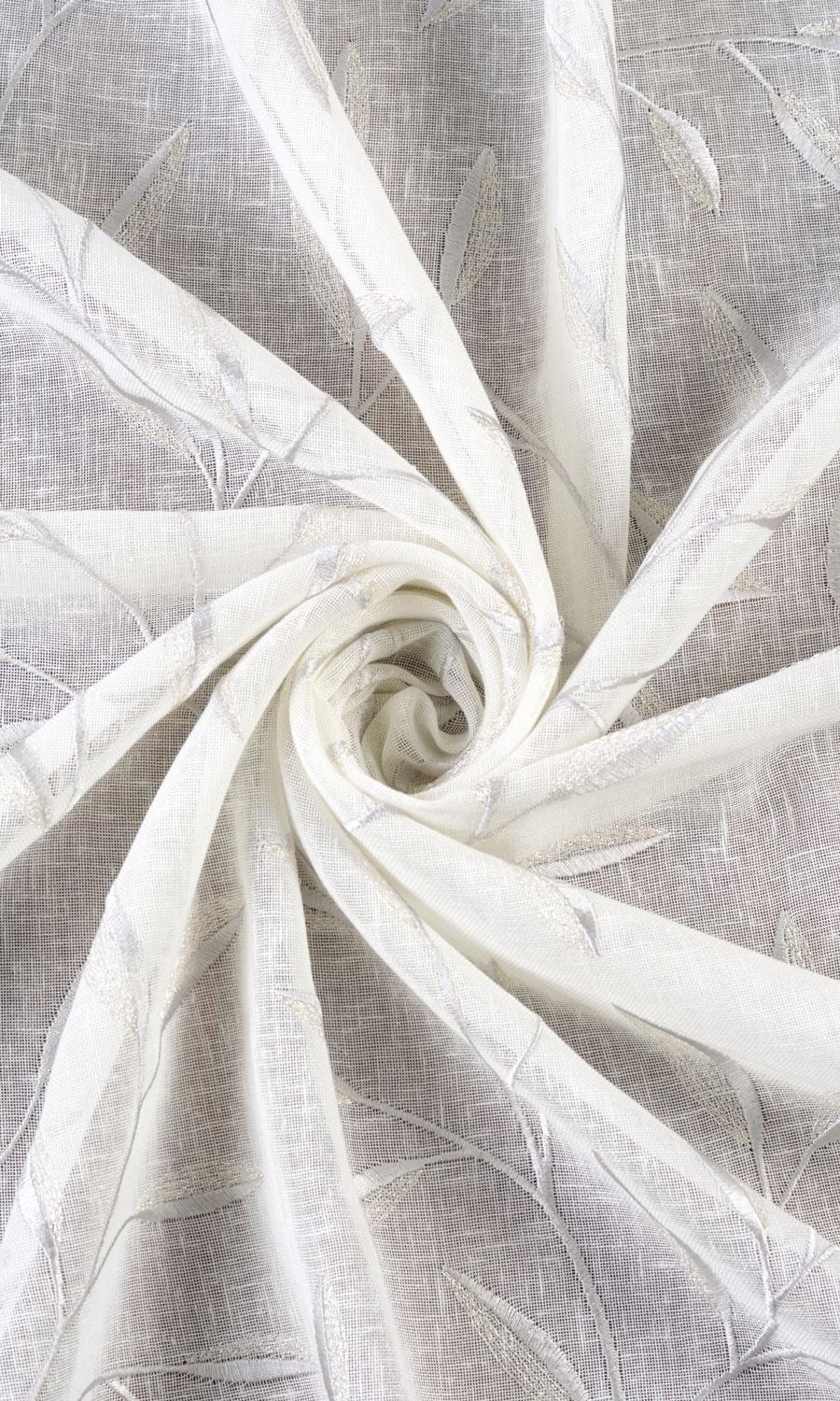 Sheer Floral Embroidered Free Fabric Material Sample (White/ Gray)
