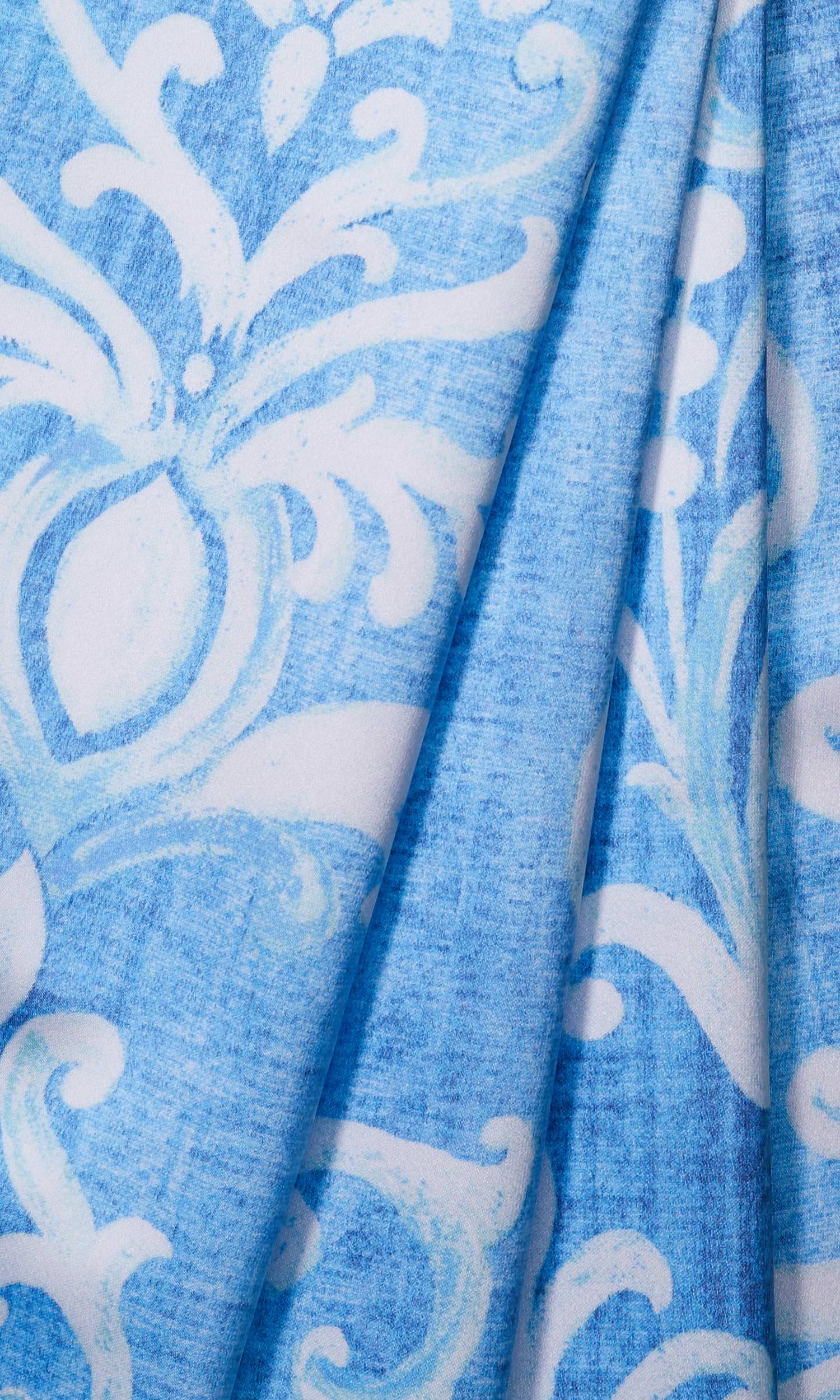 Damask Window Treatments Fabric By the Metre (Blue/ White)