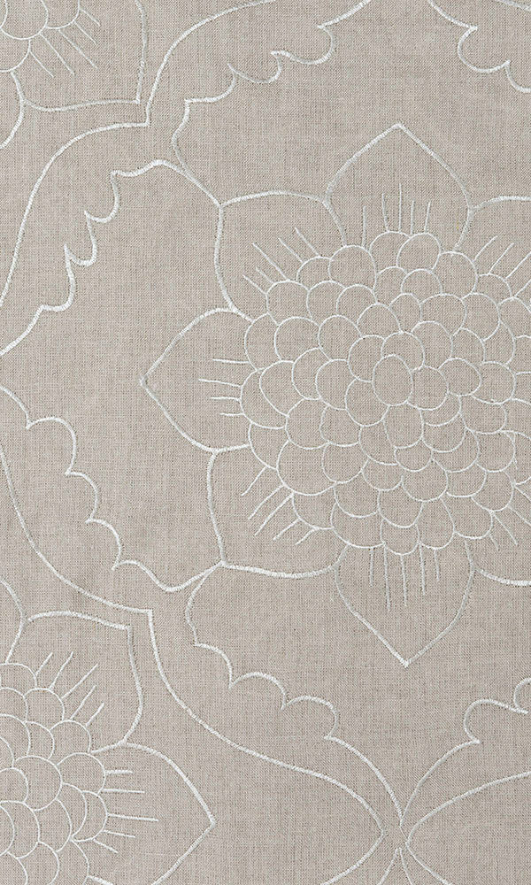 Floral Embroidered Linen Home Décor Fabric Sample (Brown)