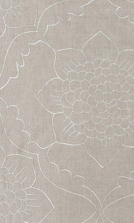 Floral Embroidered Linen Home Décor Fabric Sample (Brown)