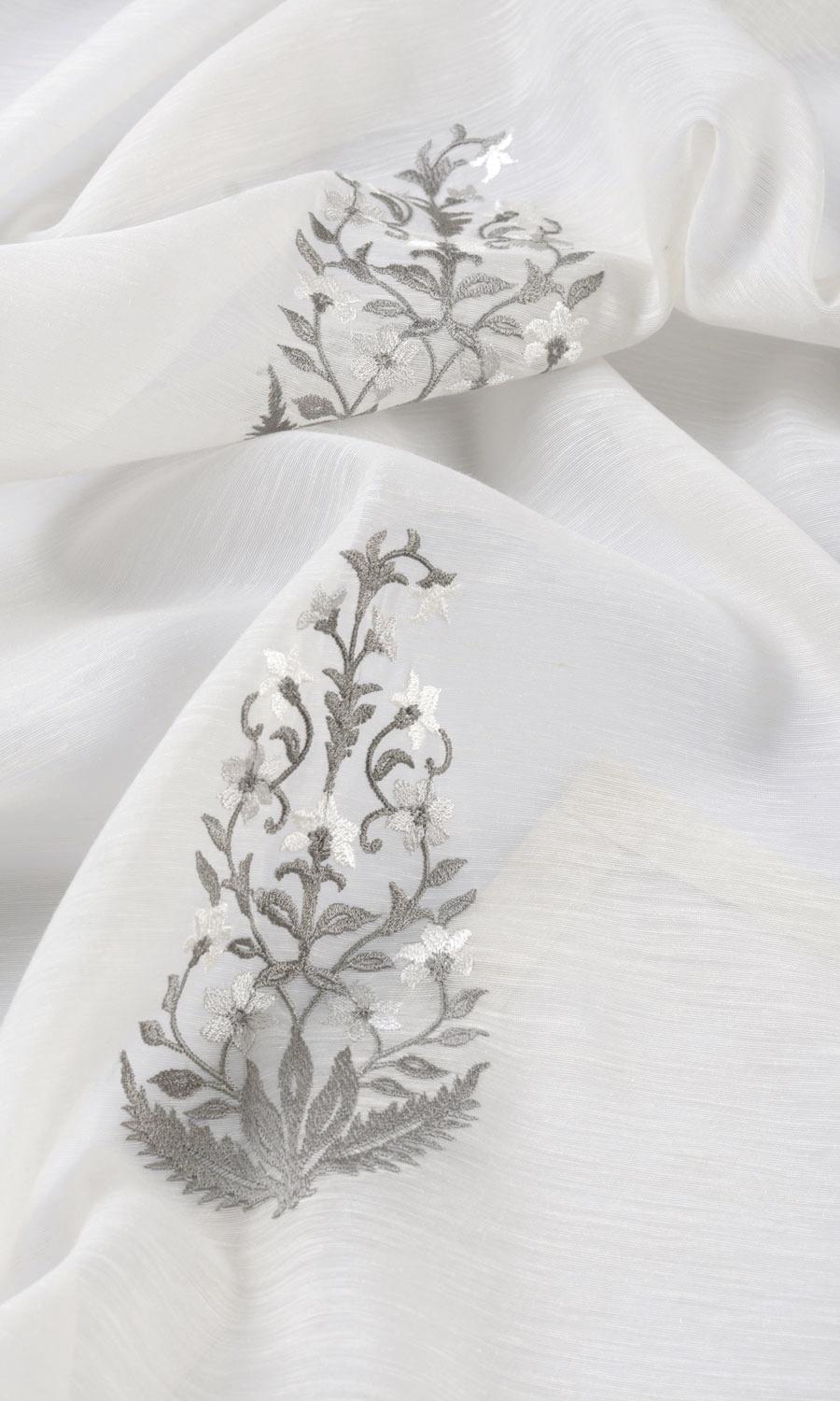 Sheer Floral Paisley Free Fabric Material Sample (White/ Gray)