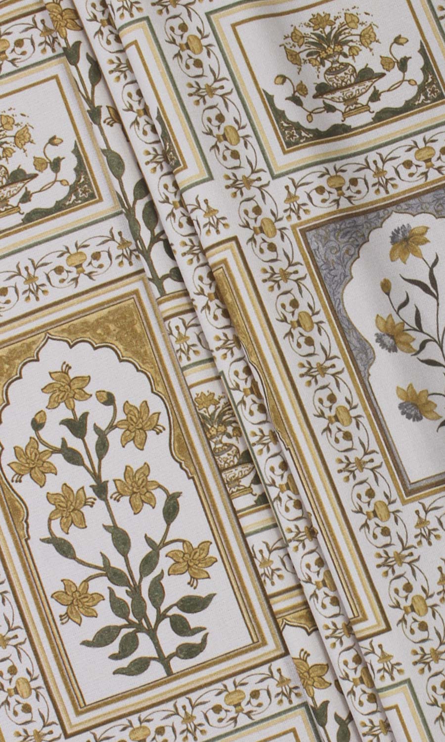 Floral Cotton Fabric Sample for Curtains & Drapes (Grey/ Yellow)