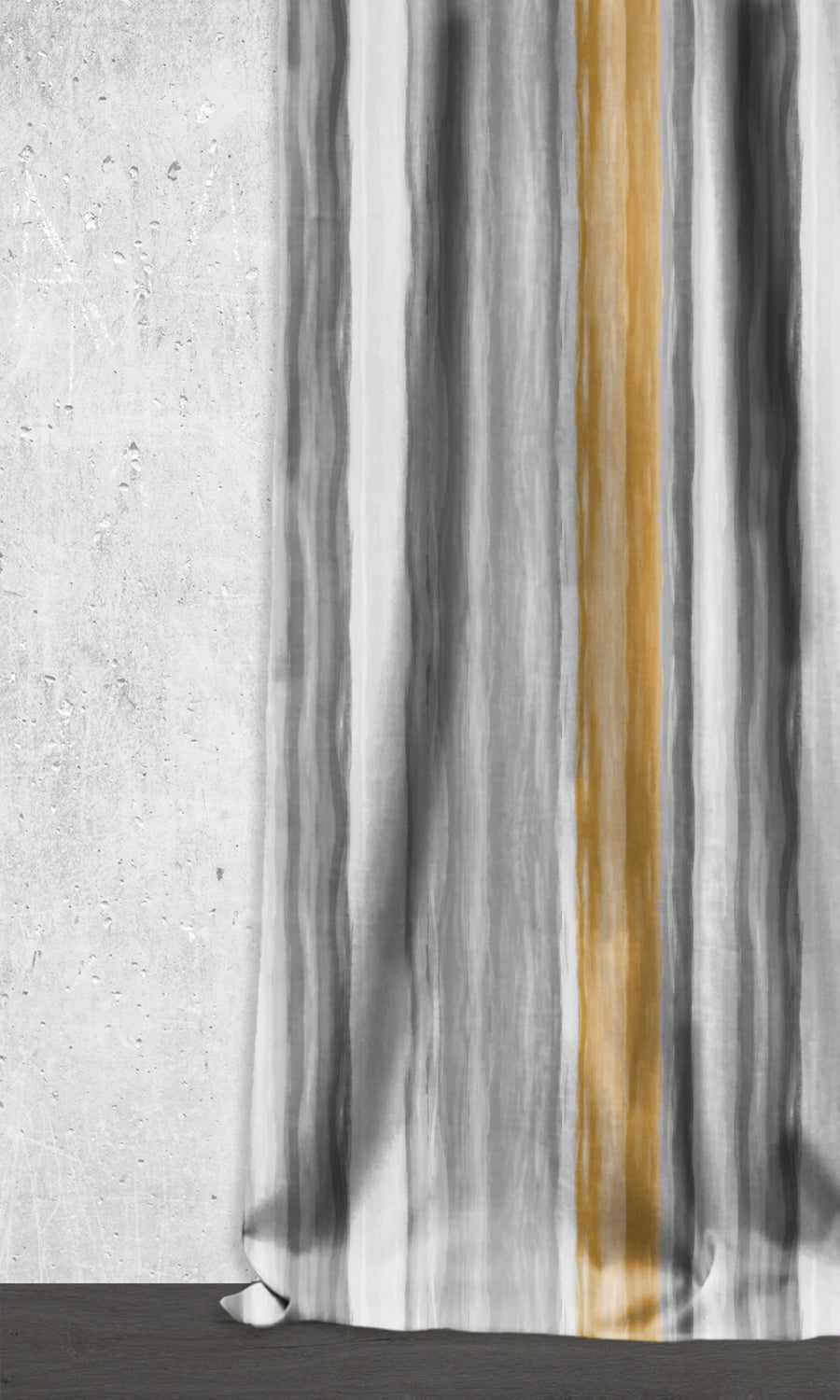 Dimout Striped Window Treatments Fabric By the Metre (Grey/ Mustard Yellow)
