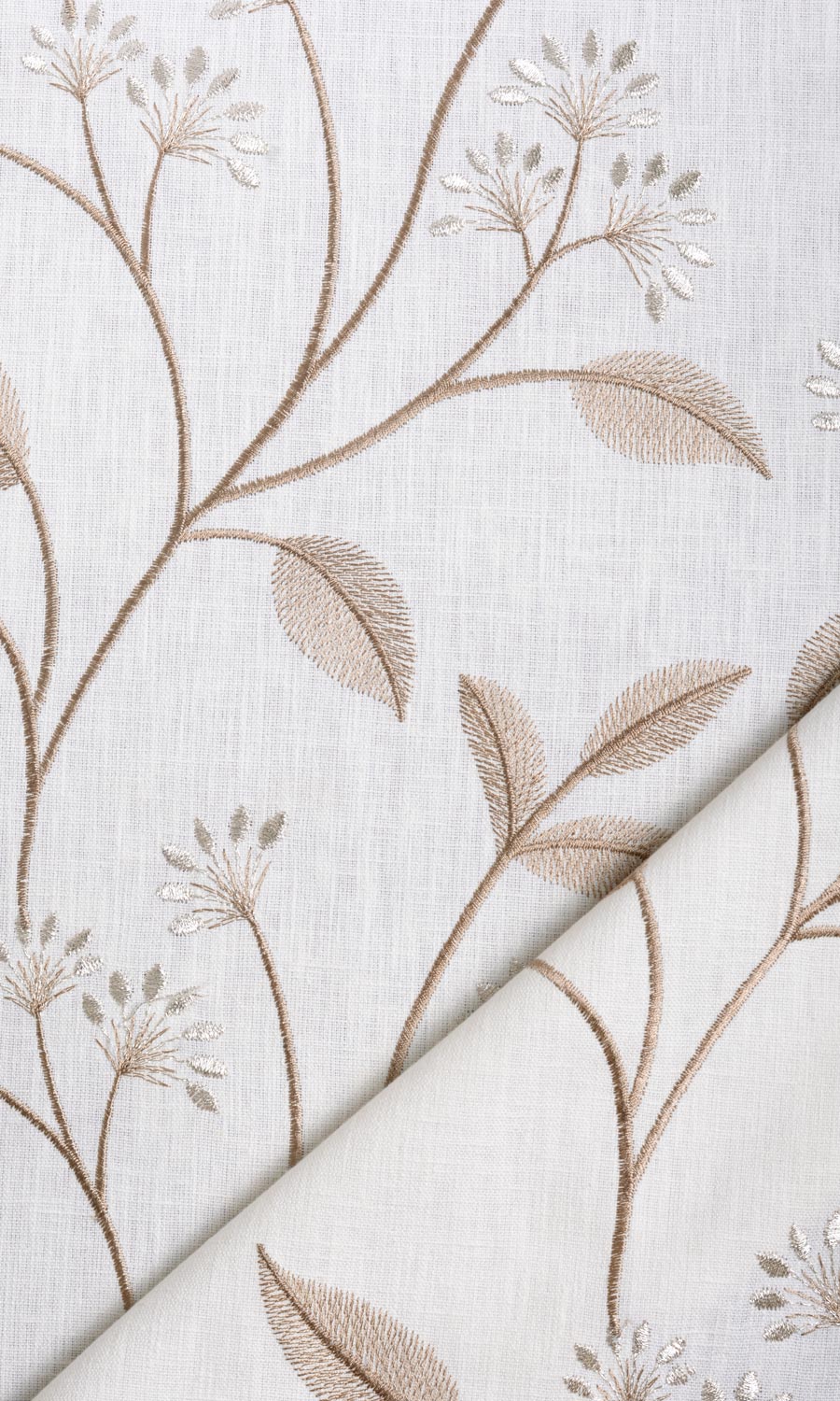 Floral Embroidery Fabric Material By the Metre (White/ Cream)