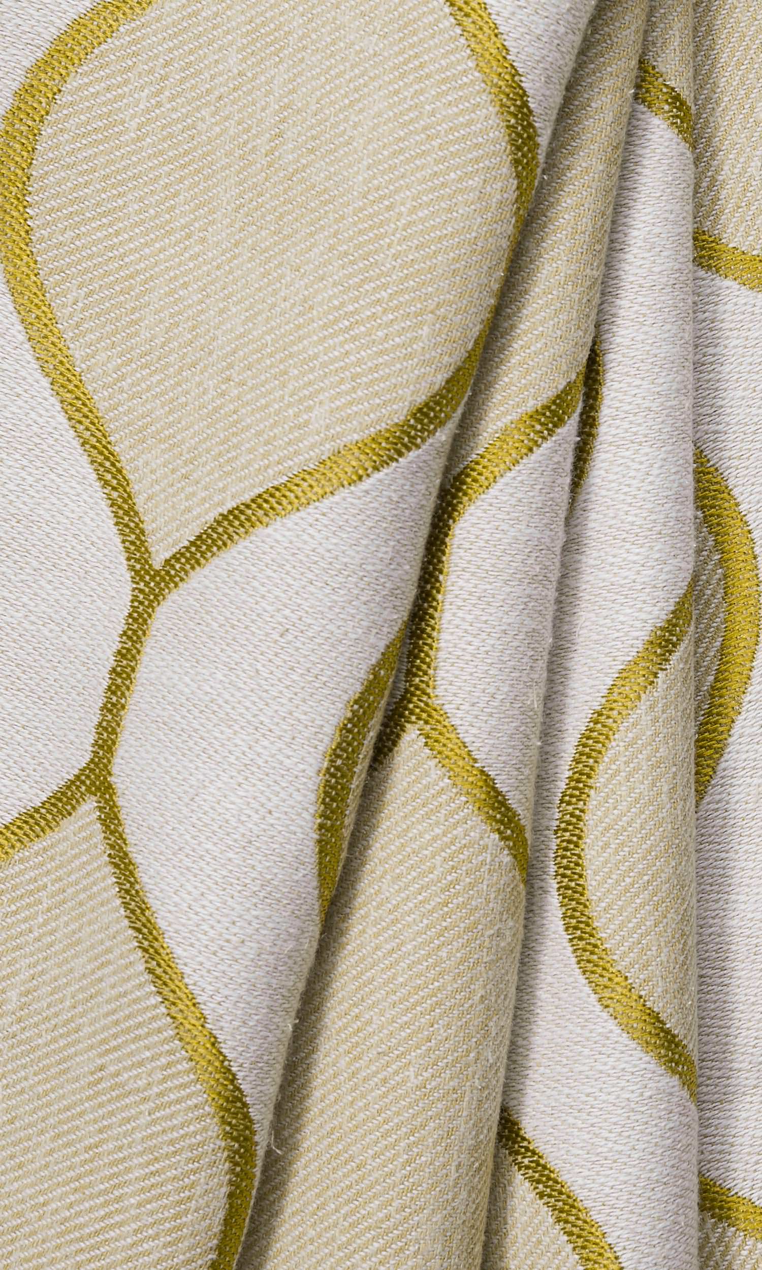 Ogee Patterned Window Treatments Fabric By the Metre (White/ Yellow-Green)