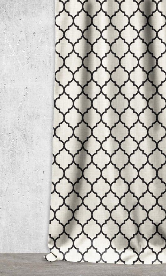 Geometrical Printed Home Décor Fabric Sample (Black/ Ivory)