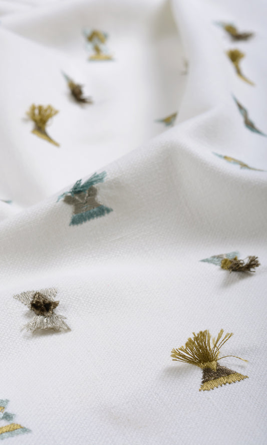 Embroidered Home Décor Fabric By the Metre (Green/ Blue/ White)