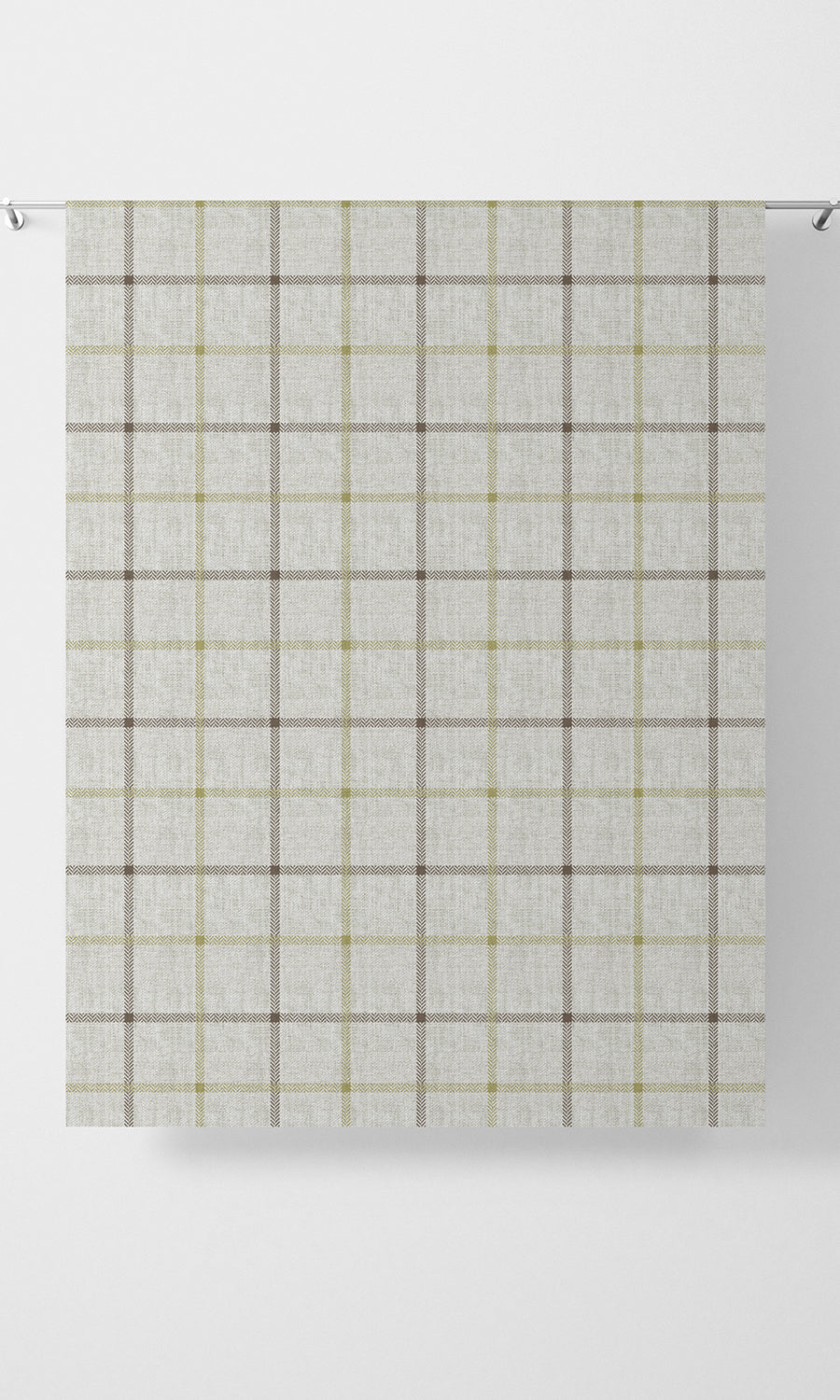 Check Patterned Home Textile Fabric Material Sample (White/ Green)