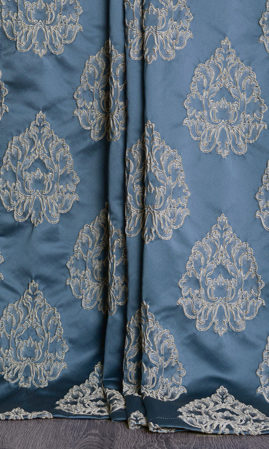 Damask Home Décor Fabric Sample (Navy Blue/ Gray)